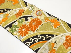 アンティーク　雪芝に菊・桐・古典柄織り出し袋帯（着用可）